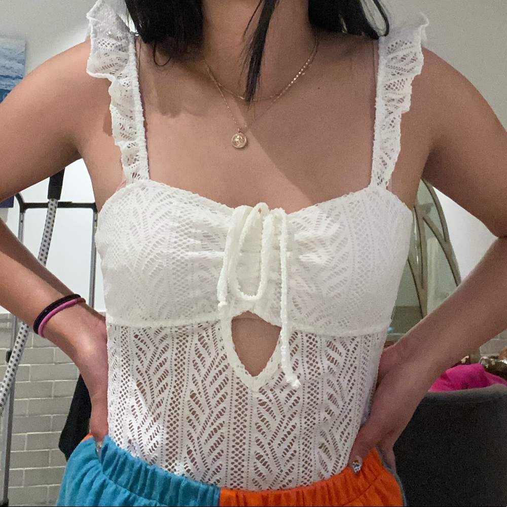 Urban Outfitters Cameron White Crochet Bodysuit
